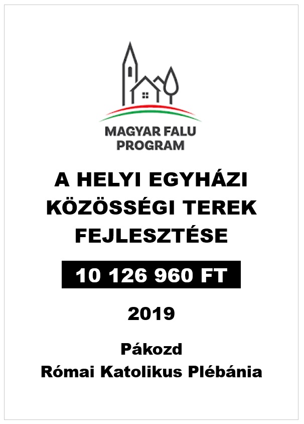 Magyar Falu Program
A helyi egyházi közösségi terek fejlesztése
10 126 960 Ft
2019
Pákozd
